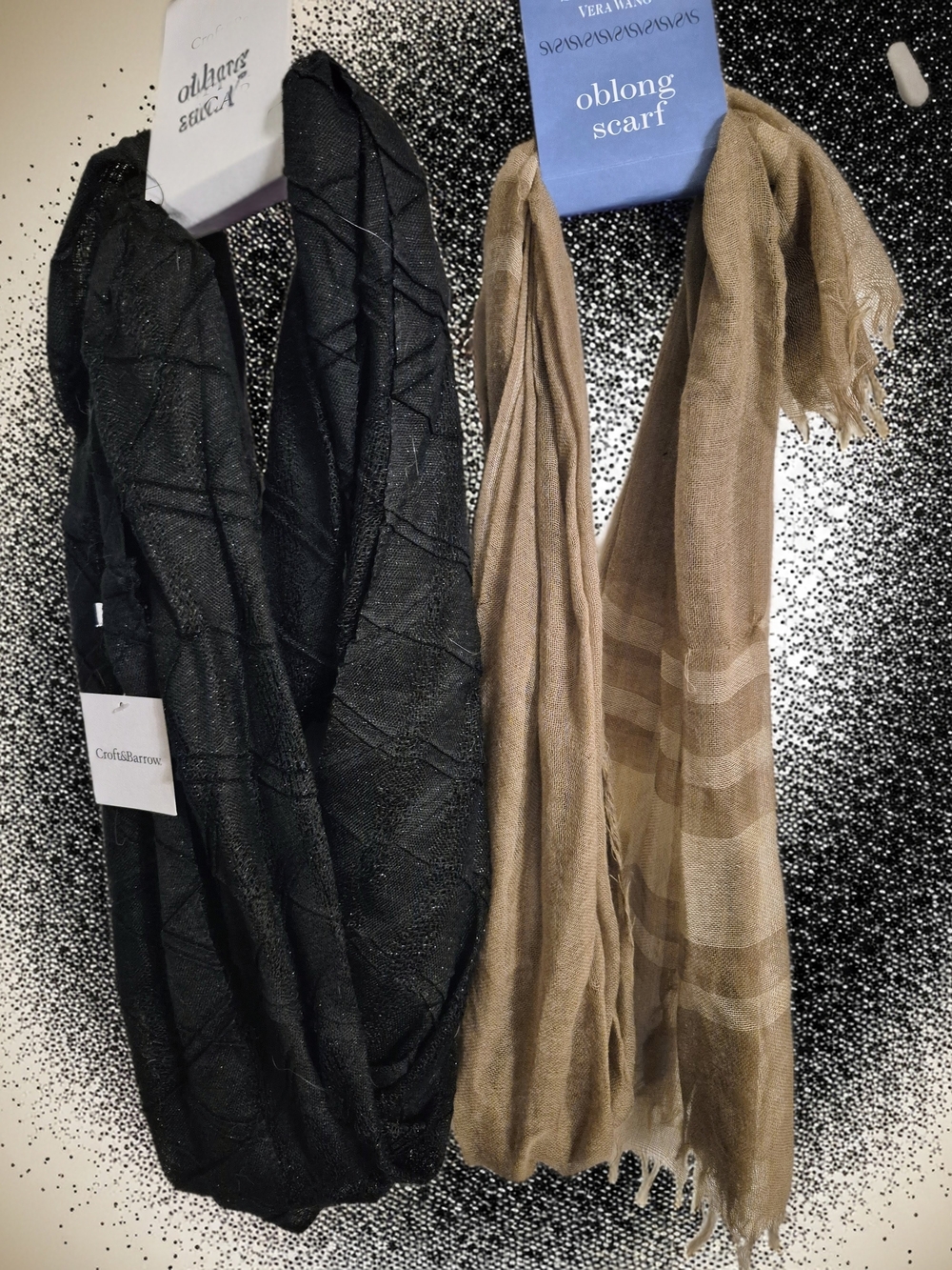 Vera Wang Black & Tan Oblong Scarves Set